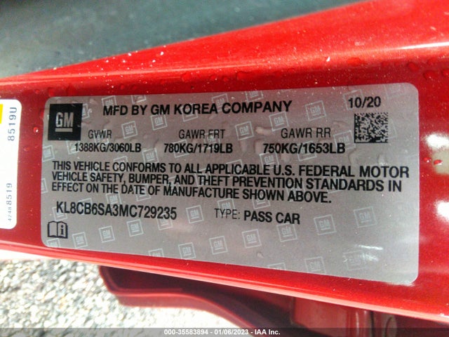 2021 Chevrolet Spark, VIN: KL8CB6SA3MC729235
