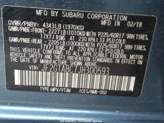 2018 Subaru Crosstrek, VIN: JF2GTABC7JH300593
