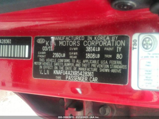 KNAFU4A2XB5428361 KIA FORTE EX