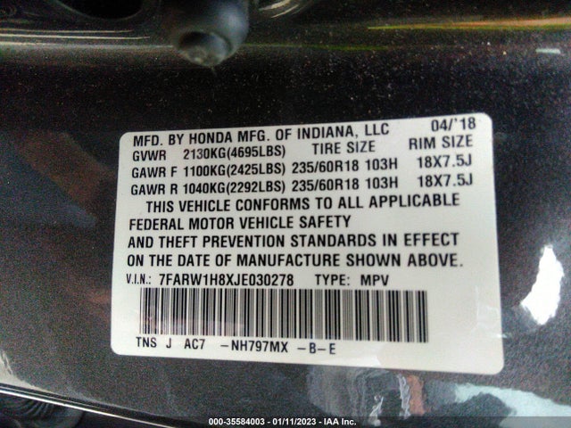 Honda Cr-v Ex-l 2018 7FARW1H8XJE030278 Image 9