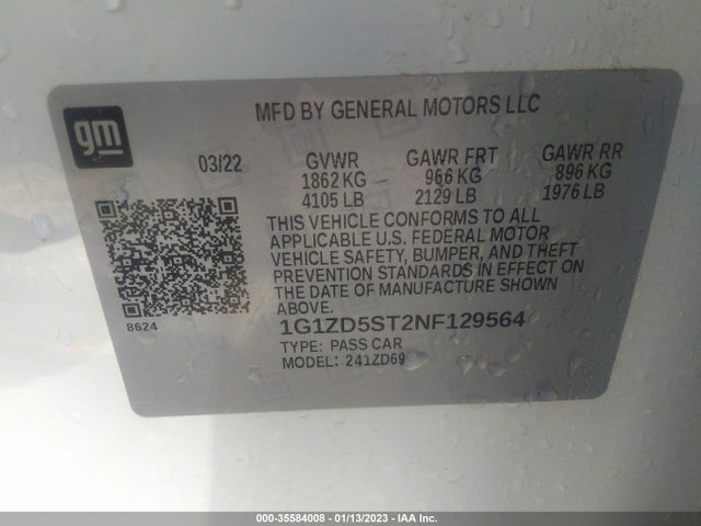 Chevrolet MALIBU LT 2022 1G1ZD5ST2NF129564 Image 9