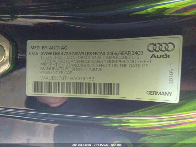 2009 AUDI A5 VIN: WAUDK78T49A009193