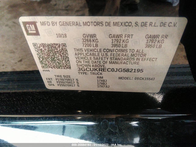 2018 Chevrolet Silverado 1500, VIN: 3GCUKREC0JG582195