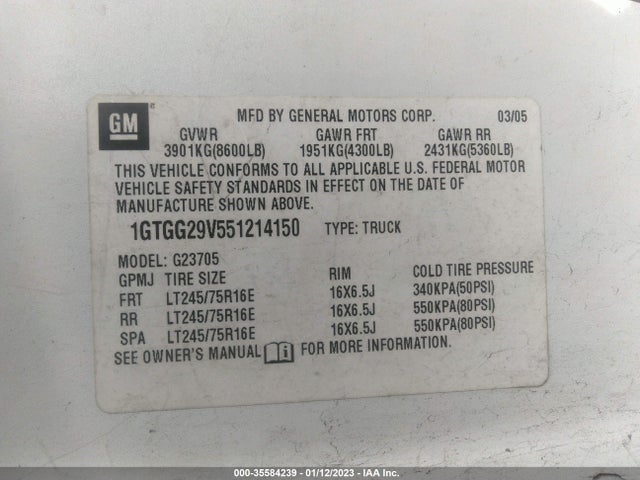 GMC SAVANA CARGO VAN 2005 1GTGG29V551214150 Image 10