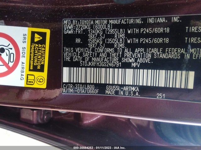2016 Toyota Highlander, VIN: 5TDJKRFH3GS246791
