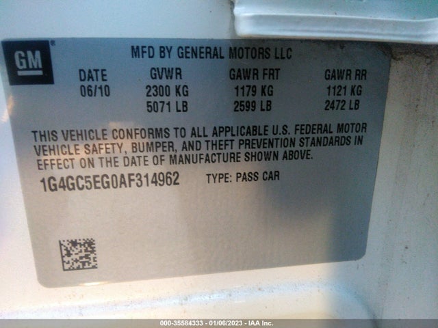 2010 BUICK LACROSSE CXL VIN: 1G4GC5EG0AF314962