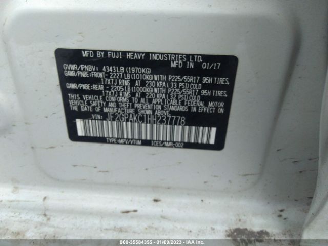 JF2GPAKC1HH237778 Subaru Crosstrek Limited