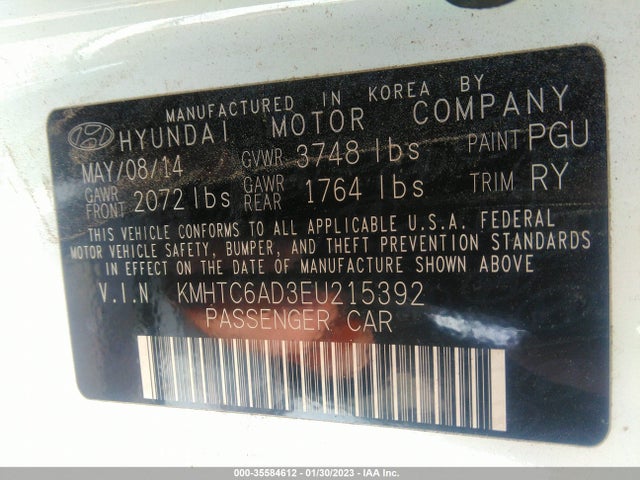 2014 HYUNDAI VELOSTER VIN: KMHTC6AD3EU215392