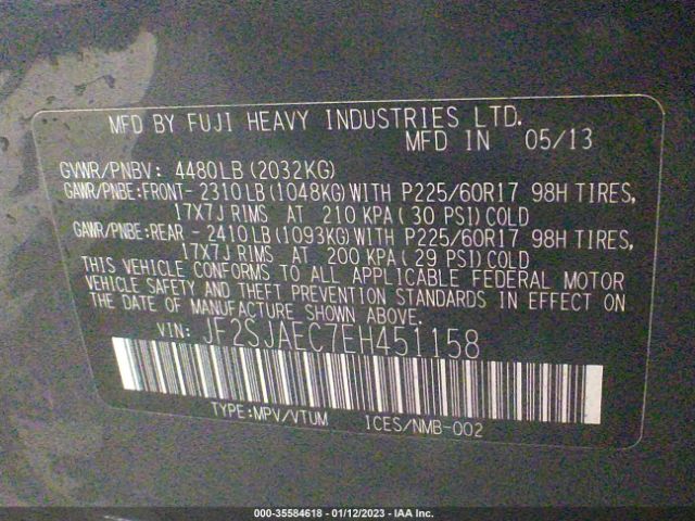 JF2SJAEC7EH451158 Subaru Forester 2.5i Premium