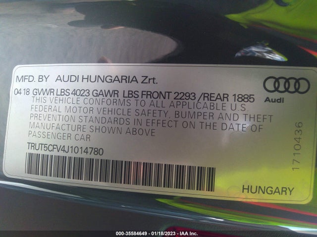 2018 Audi TT, VIN: TRUT5CFV4J1014780