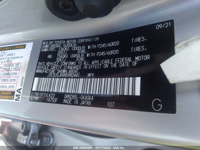 2022 TOYOTA 4RUNNER TRD SPORT VIN: JTESU5JRXN5982441