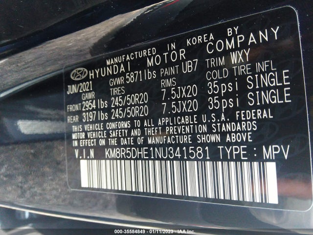 2022 Hyundai Palisade, VIN: KM8R5DHE1NU341581