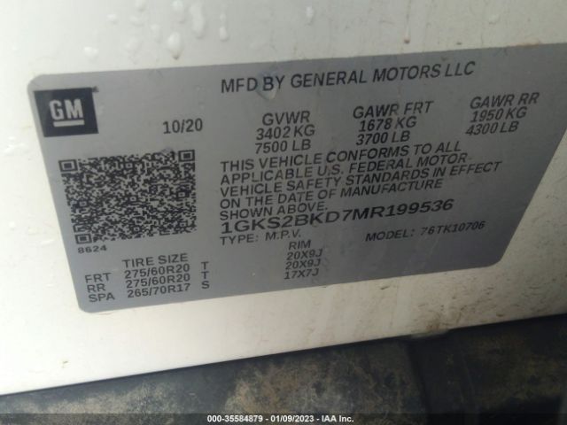 1GKS2BKD7MR199536 GMC YUKON SLT