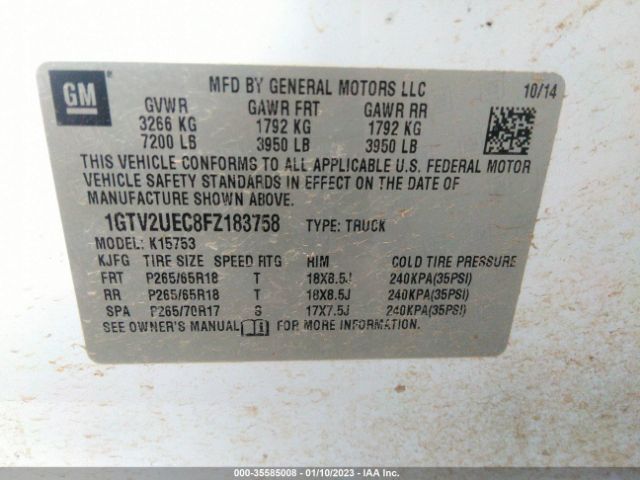 1GTV2UEC8FZ183758 GMC Sierra 1500 Sle