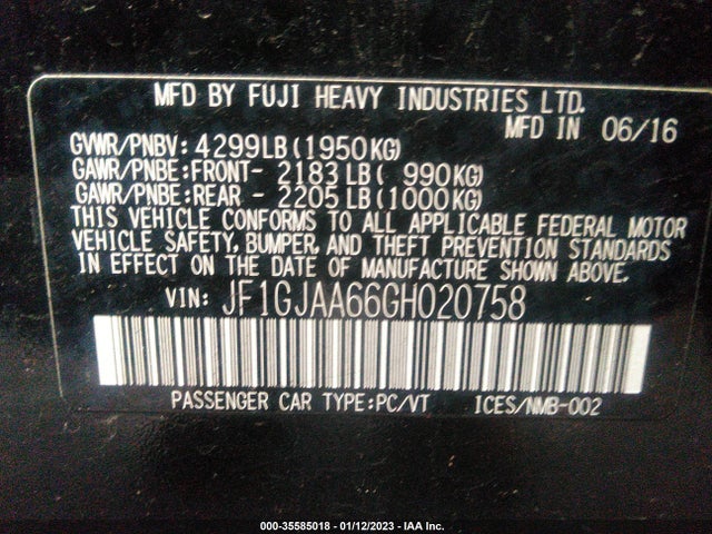 Subaru IMPREZA SEDAN 2016 JF1GJAA66GH020758 Image 9