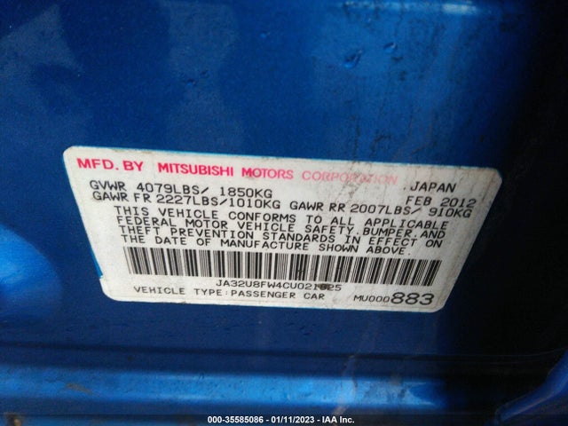 Mitsubishi Lancer 2012 JA32U8FW4CU021825 Image 11