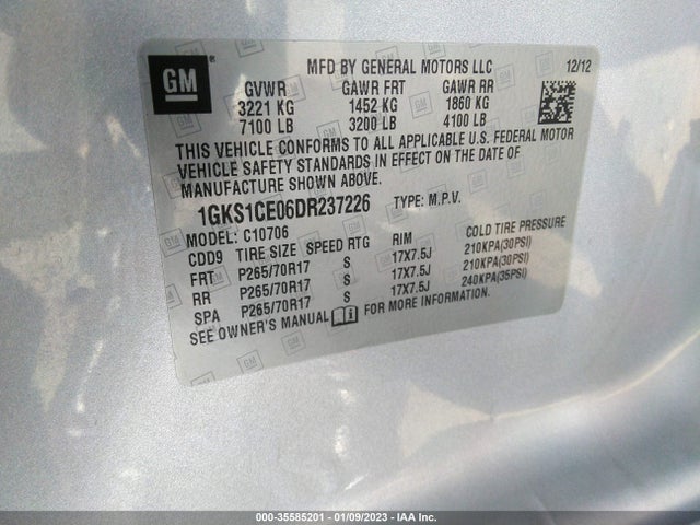 2013 GMC YUKON SLT VIN: 1GKS1CE06DR237226
