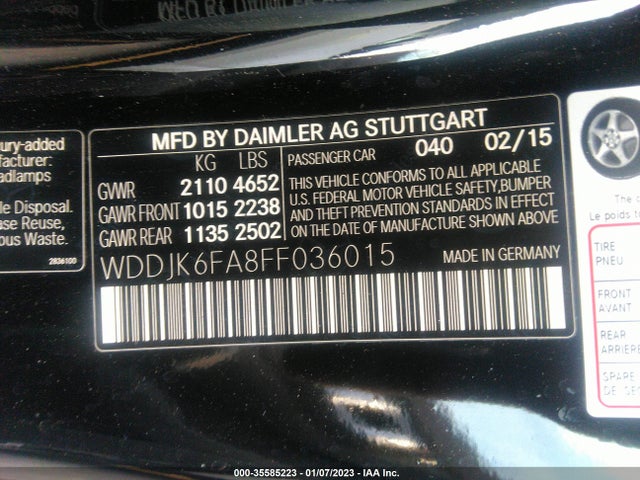 2015 Mercedes-Benz SL-Class, VIN: WDDJK6FA8FF036015