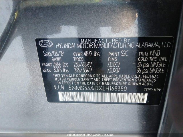 2020 Hyundai Santa Fe, VIN: 5NMS33ADXLH168350