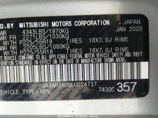 2020 Mitsubishi Outlander, VIN: JA4AR3AU9LU024737