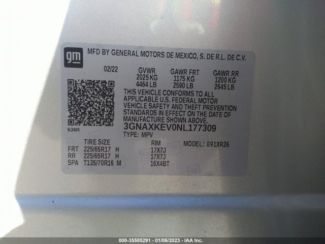 Chevrolet EQUINOX LT 2022 3GNAXKEV0NL177309 Image 9