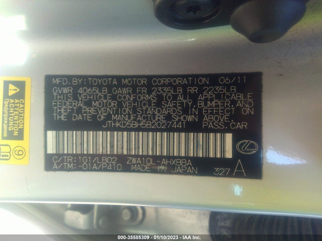 JTHKD5BH5B2027441 Lexus CT 200H