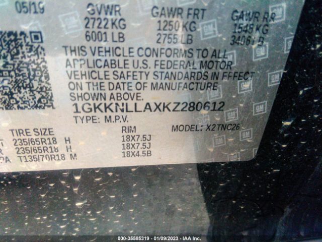 1GKKNLLAXKZ280612 GMC ACADIA SLE