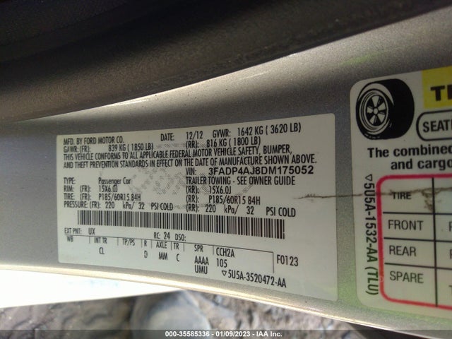 2013 FORD FIESTA S VIN: 3FADP4AJ8DM175052
