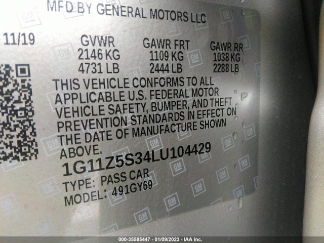 Chevrolet IMPALA LT 2020 1G11Z5S34LU104429 Image 9