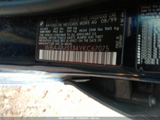 2000 BMW 3 SERIES 323I VIN: WBAAM3334YKC67075