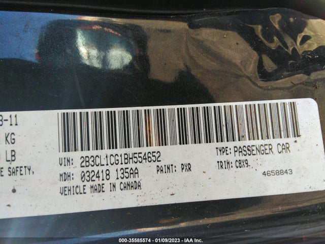 2011 DODGE CHARGER POLICE VIN: 2B3CL1CG1BH554652