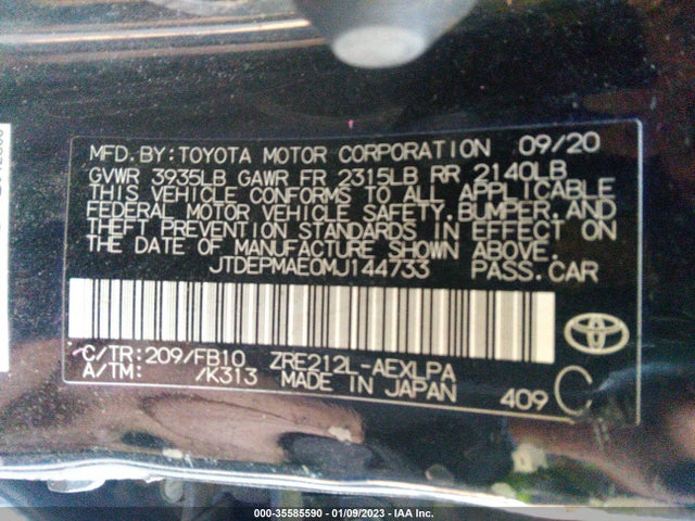 Toyota COROLLA LE 2021 JTDEPMAE0MJ144733 Image 9