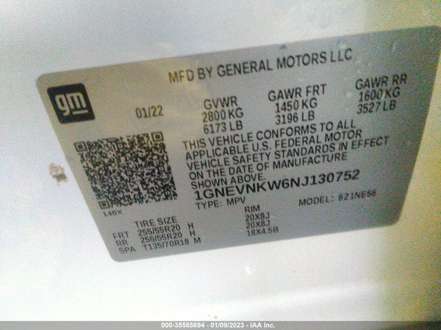 2022 Chevrolet Traverse, VIN: 1GNEVNKW6NJ130752