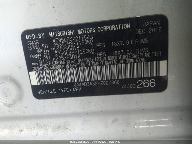 JA4AD3A32HZ027866 Mitsubishi Outlander Se