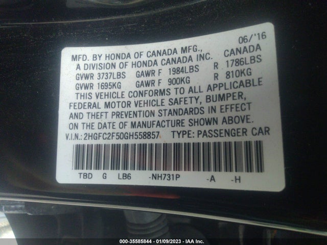 Honda CIVIC SEDAN 2016 2HGFC2F50GH558857 Image 10