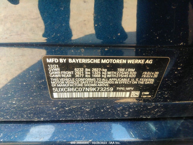 2022 BMW X5, VIN: 5UXCR6C07N9K73259