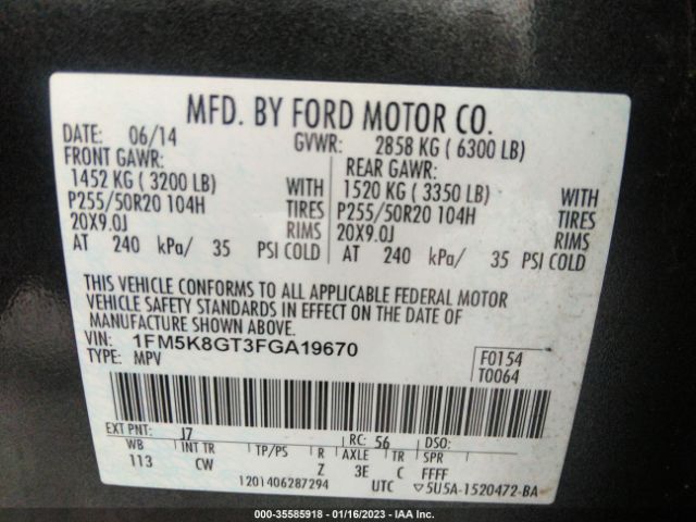 1FM5K8GT3FGA19670 Ford EXPLORER SPORT