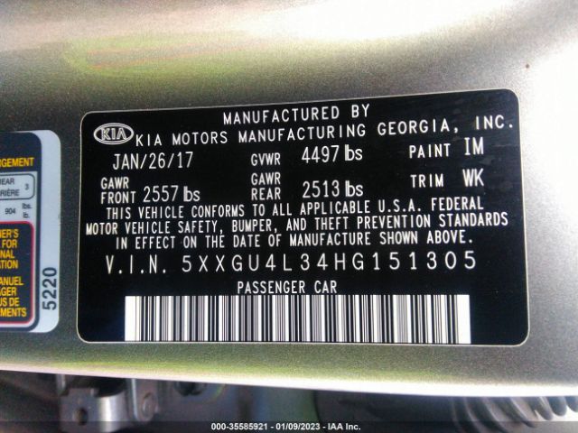 5XXGU4L34HG151305 KIA OPTIMA EX