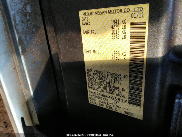 2011 NISSAN ALTIMA 2.5 S VIN: 1N4AL2AP6BN465817