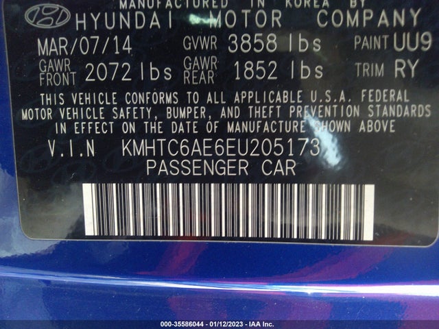 2014 HYUNDAI VELOSTER TURBO R-SPEC VIN: KMHTC6AE6EU205173