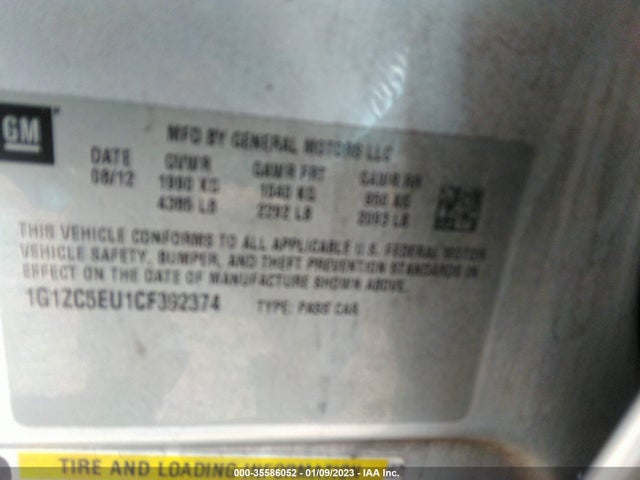 2012 CHEVROLET MALIBU LT W/1LT VIN: 1G1ZC5EU1CF392374