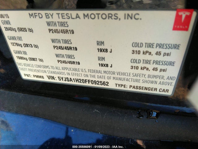 Tesla MODEL S 2015 5YJSA1H20FF092562 Image 10