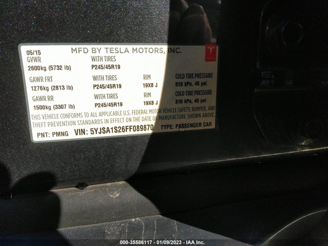 2015 Tesla Model S, VIN: 5YJSA1S26FF089870