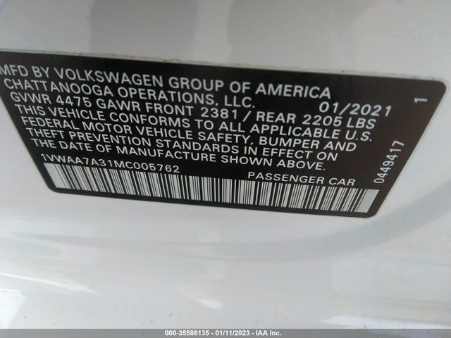 1VWAA7A31MC005762 Volkswagen Passat 2.0t S