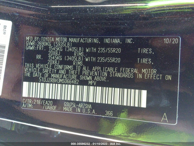 2021 Toyota Highlander, VIN: 5TDJZRBH3MS066482