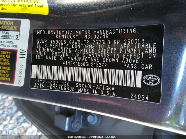 Toyota AVALON XLE 2016 4T1BK1EB8GU215272 Image 10