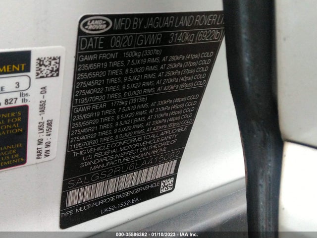 Land Rover Range Rover Hse 2020 SALGS2RU6LA415082 Image 10