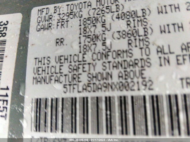 2022 Toyota Tundra, VIN: 5TFLA5DA9NX002192