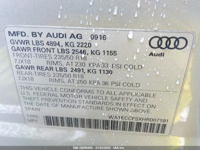 2017 Audi Q3, VIN: WA1ECCFSXHR007191