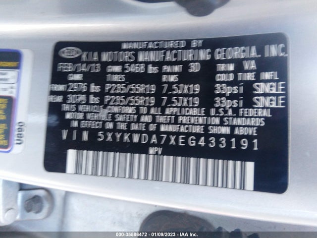 KIA Sorento Sx V6 2014 5XYKWDA7XEG433191 Image 9